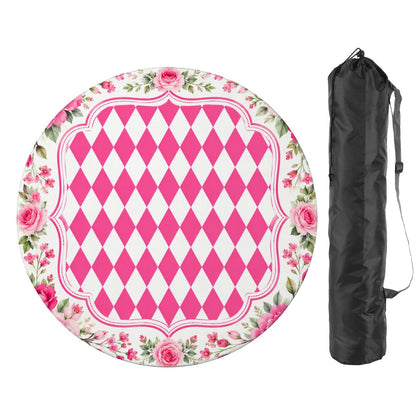 Harlequin Romance Hot Pink Vintage Floral Round Mahjong Mat