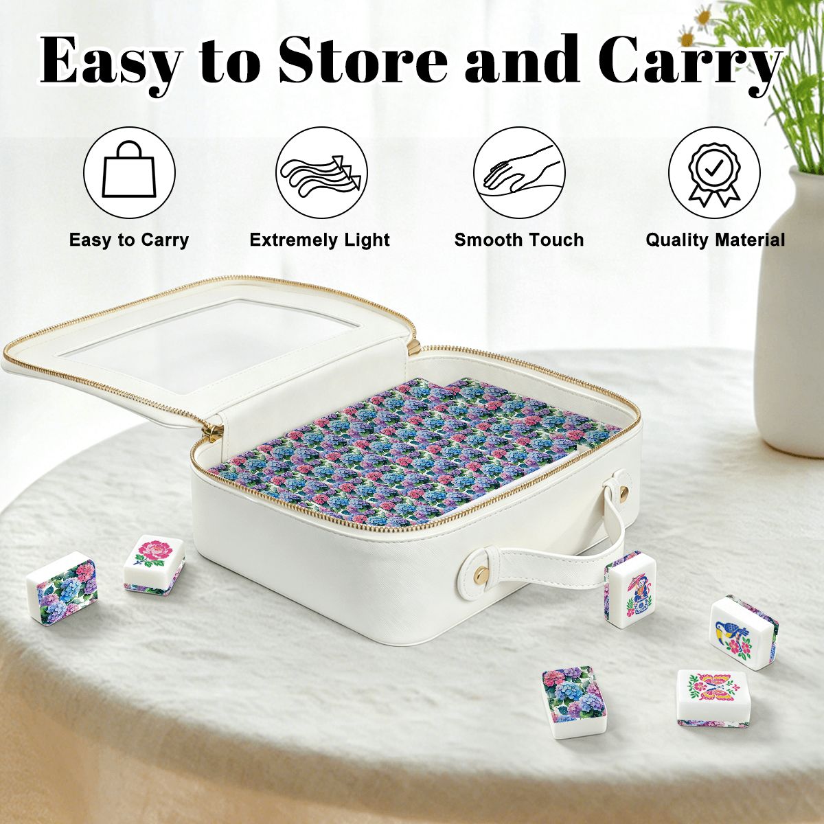 Blooming Hydrangeas Chinoiserie Mahjong Tiles With Carry Case - Splash Of Mahj And Color Co.