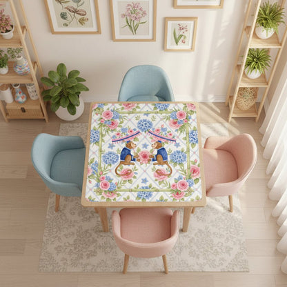 Mahjong Monkey Floral Infusion Hydrangeas Blue And Pink Mahjong Mat - Splash of Color Co.