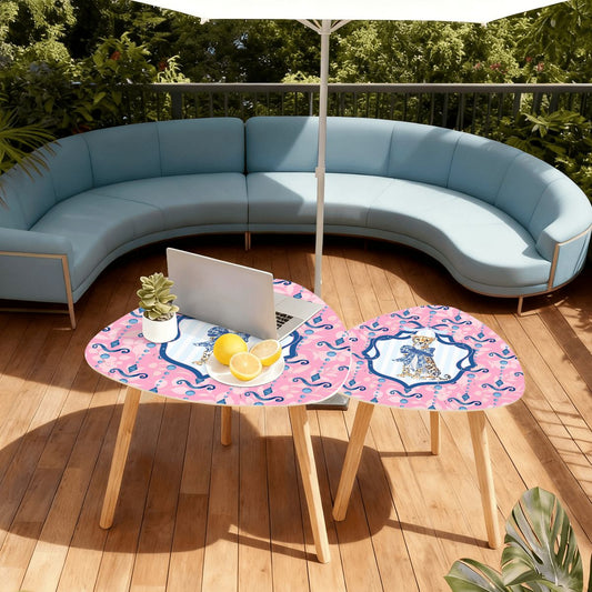 Charleston Cheetah Preppy Pink Blue Modern Nesting Tables - Splash of Color Co.