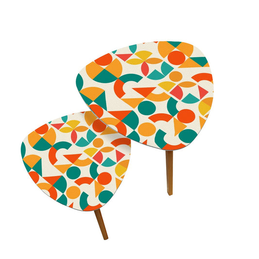 Geometric Orange, Teal Yellow, Color Pop Modern Nesting Triangle Coffee Table Set of 2