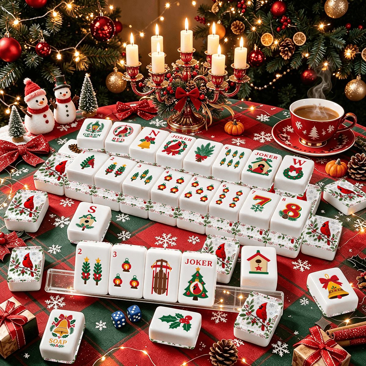 Cardinal Christmas Nostalgic Memories Mahjong Engraved Tiles And Carry Case