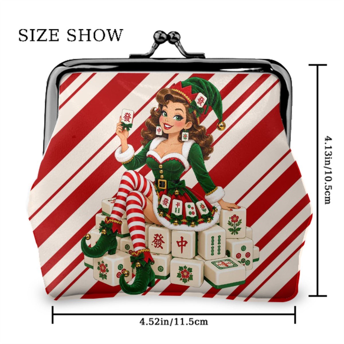 Sexy Vixen Christmas Elf Women's Leather Kiss Lock Coin Purse - Splash Of Mahj And Color Co.