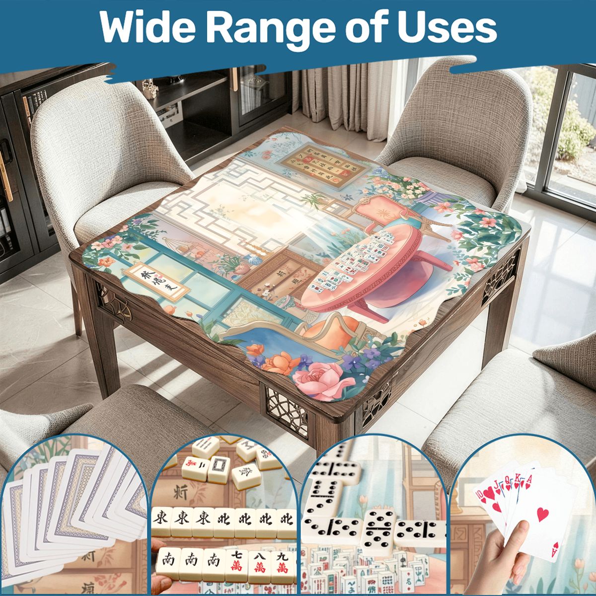 Mahjong Garden Tea Room Dainty Scalloped Mahjong Mat - Splash of Color Co.