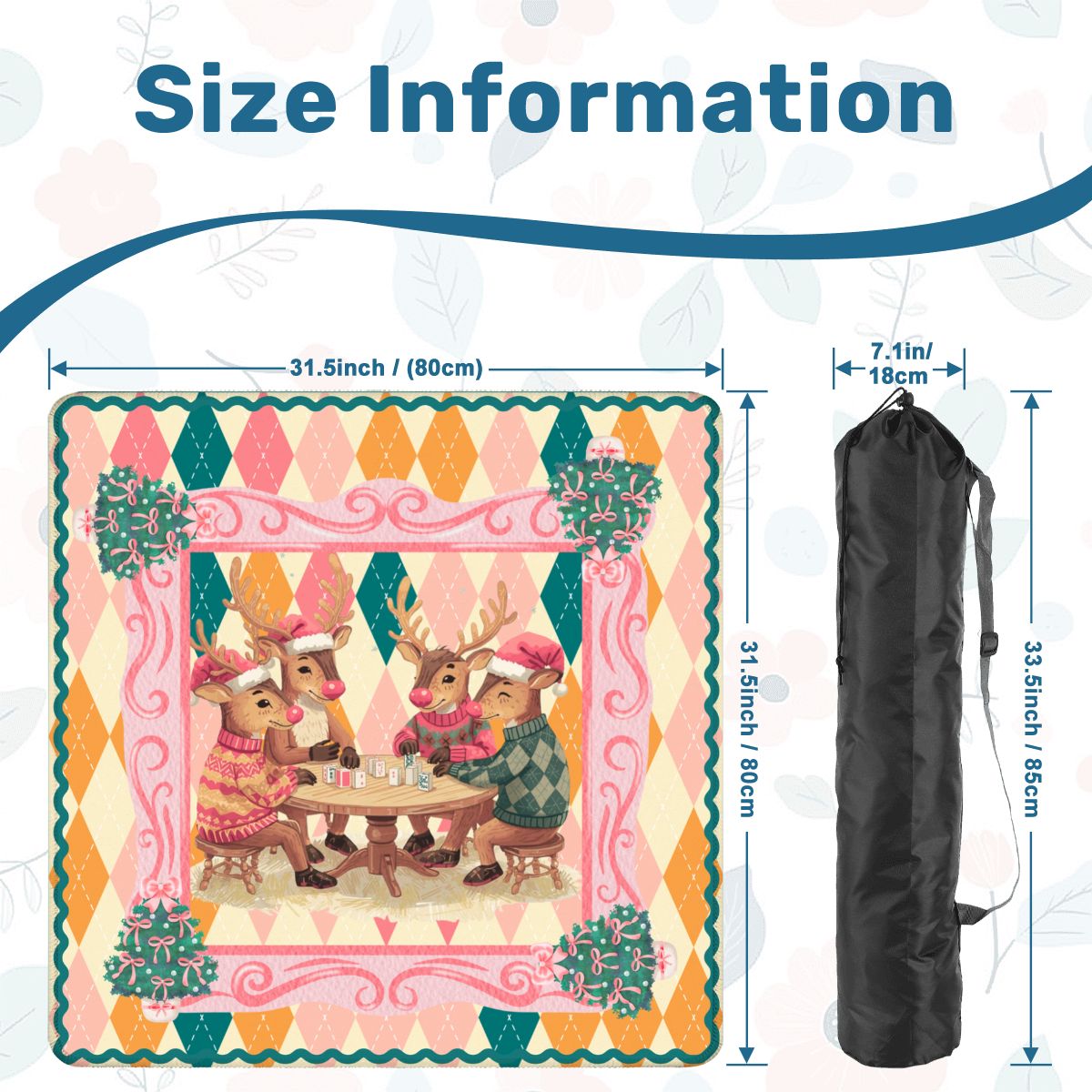 Oh Deer Christmas Mahjong Mat, Argyle Pastels And Whimsical Reindeer