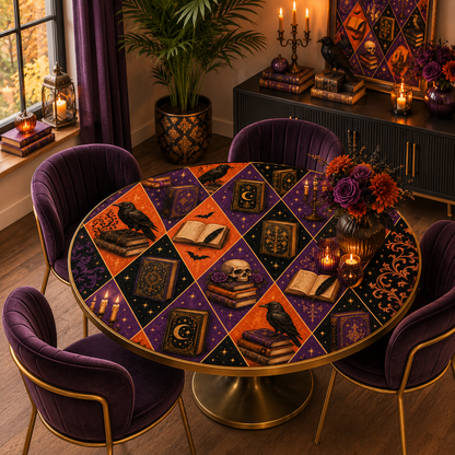 Harlequin Poe Halloween Fall Round Mahjong Mat