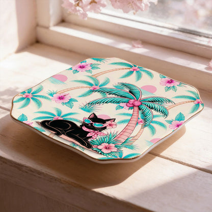 Meow Tropical Paradice Floral Scalloped Ceramic Mahjong Dice Tray