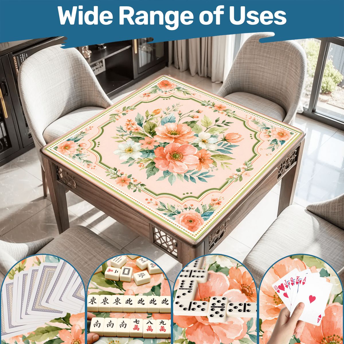 Poppy And Jade Soft Watercolor Mahjong Mat - Splash Of Mahj And Color Co.