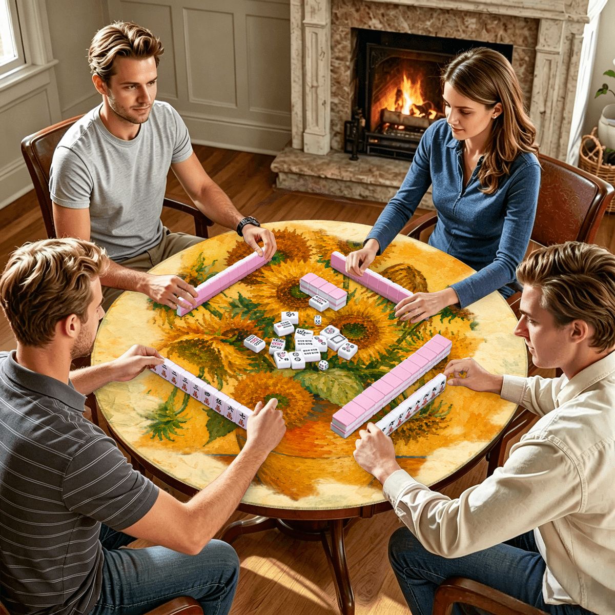 Sunflower Van Mahj Round Mahjong Mat