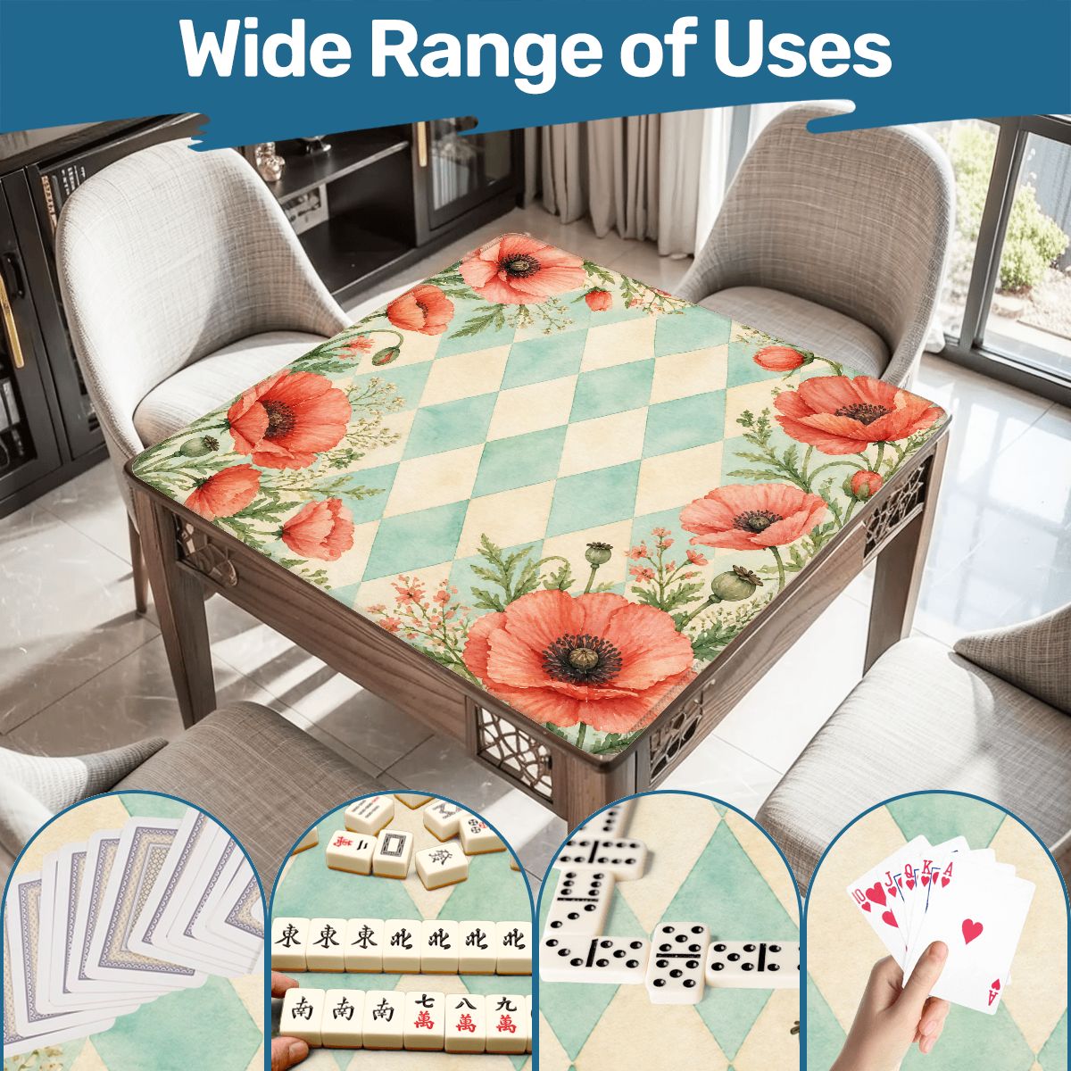 Harlequin Romance Summer Poppy Mahjong Mat - Splash Of Mahj And Color Co.