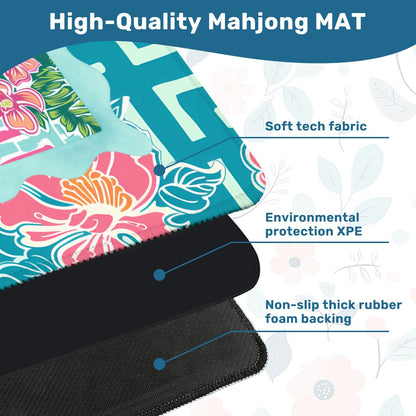 Greek Key Polynesian Hibiscus Flower Mahjong Mat