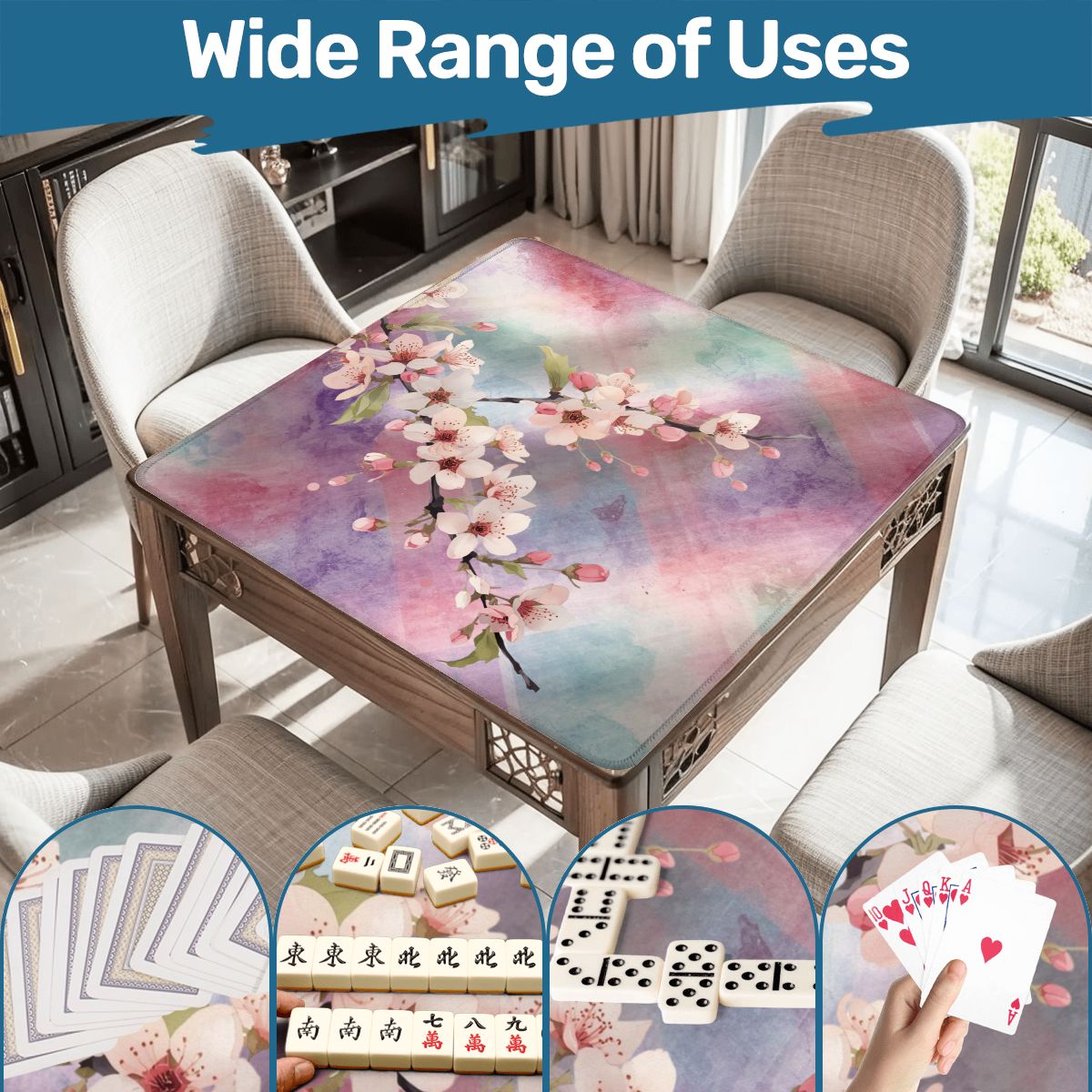 Blossoms in Bloom Watercolor Plaid Mahjong Mat 33"x33 - Splash of Color Co.