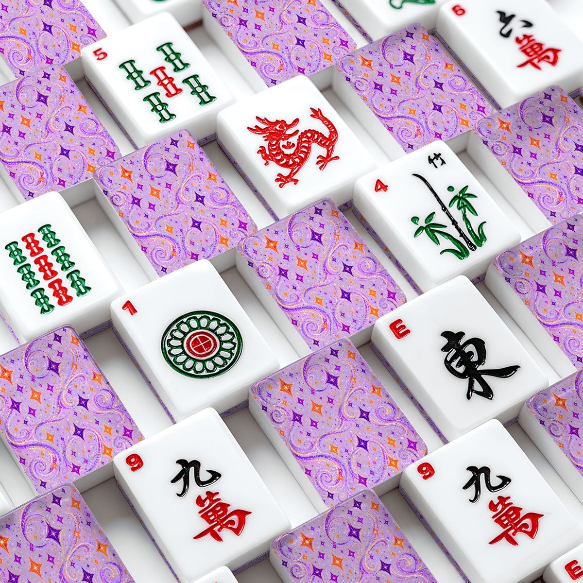 Starburst Whimsical Wizard, Purple, Orange American Mahjong Tiles And Carry Case - Splash Of Mahj And Color Co.