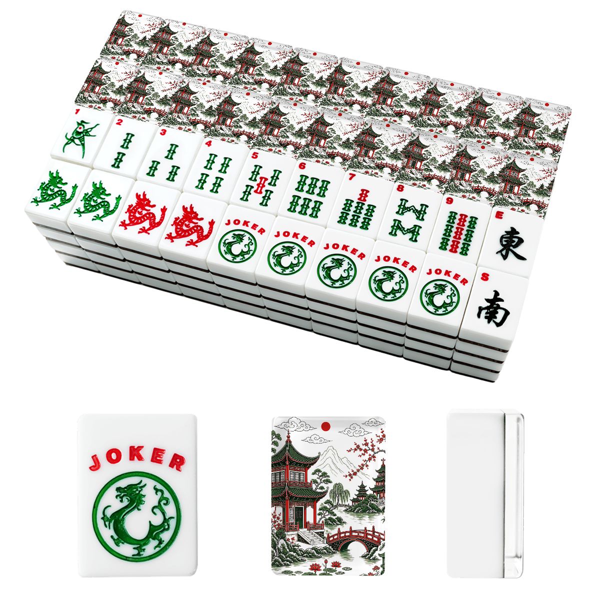 Asian Pagoda Black Red Green American Mahjong Tiles And Carry Bag Set