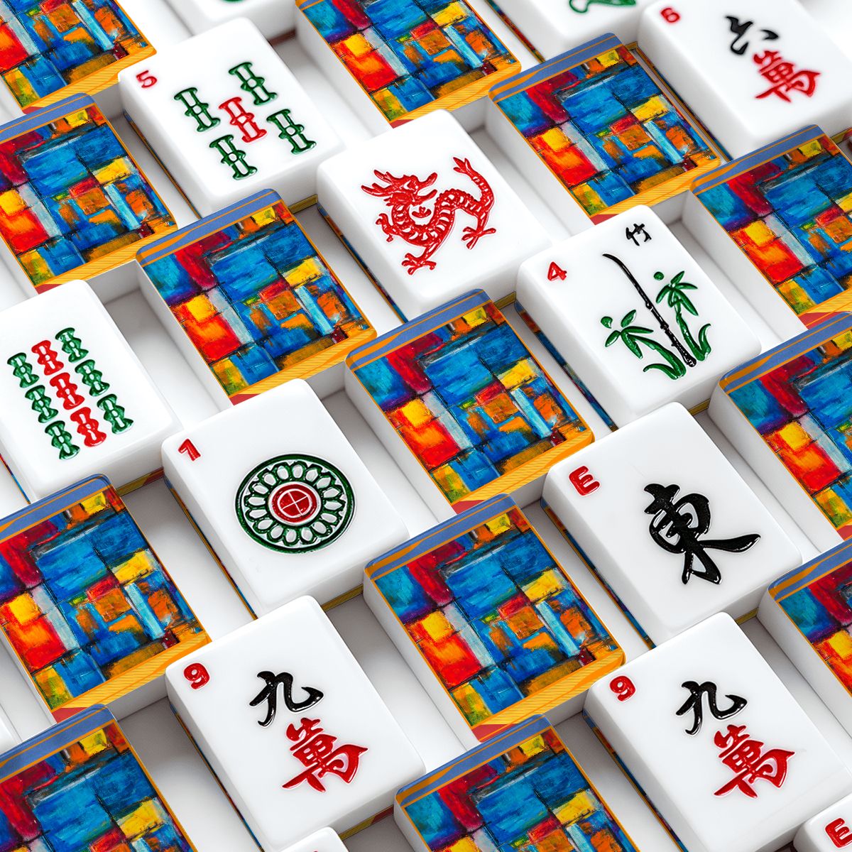 Modernist Contemporary American Mahjong Tiles With Carry Case - Splash of Color Co.