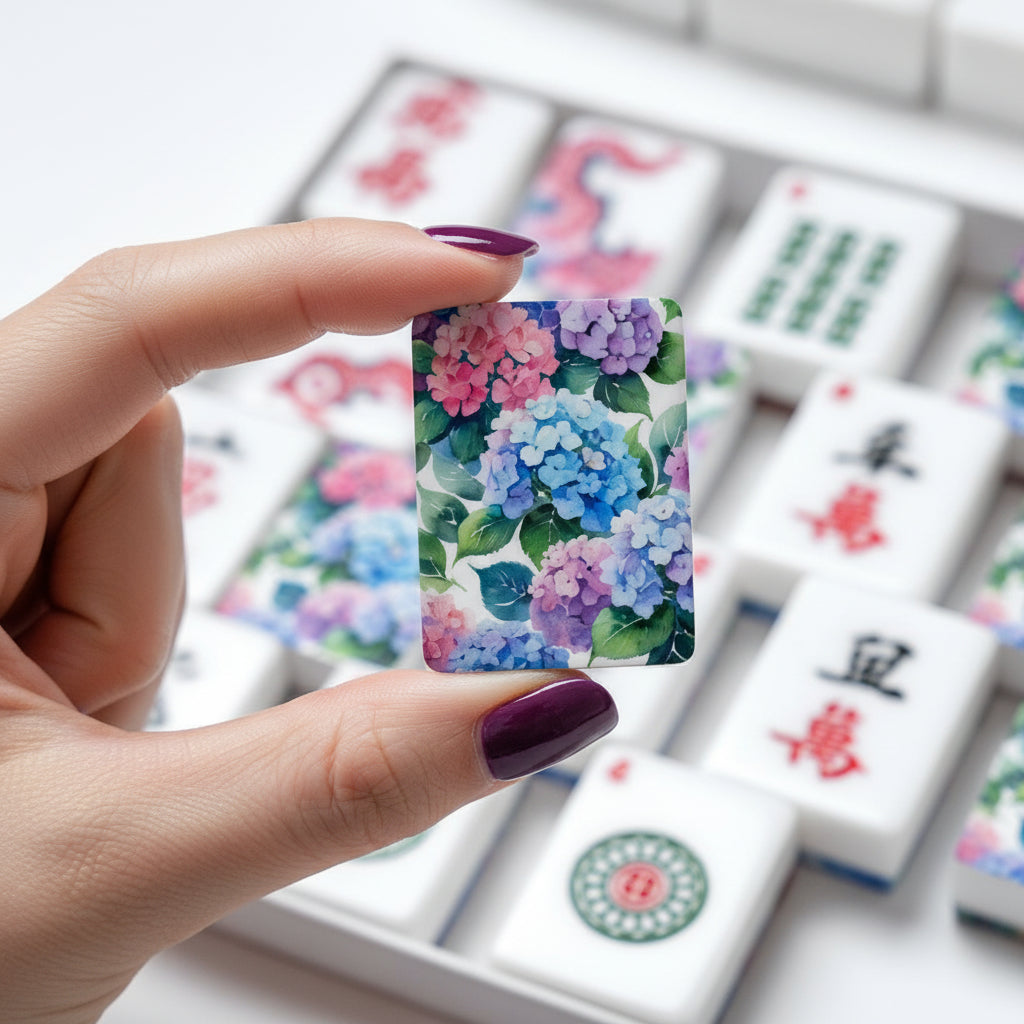 Watercolor Hydrangea Purple Pink, American Mahjong Tiles And Carry Case - Splash Of Mahj And Color Co.