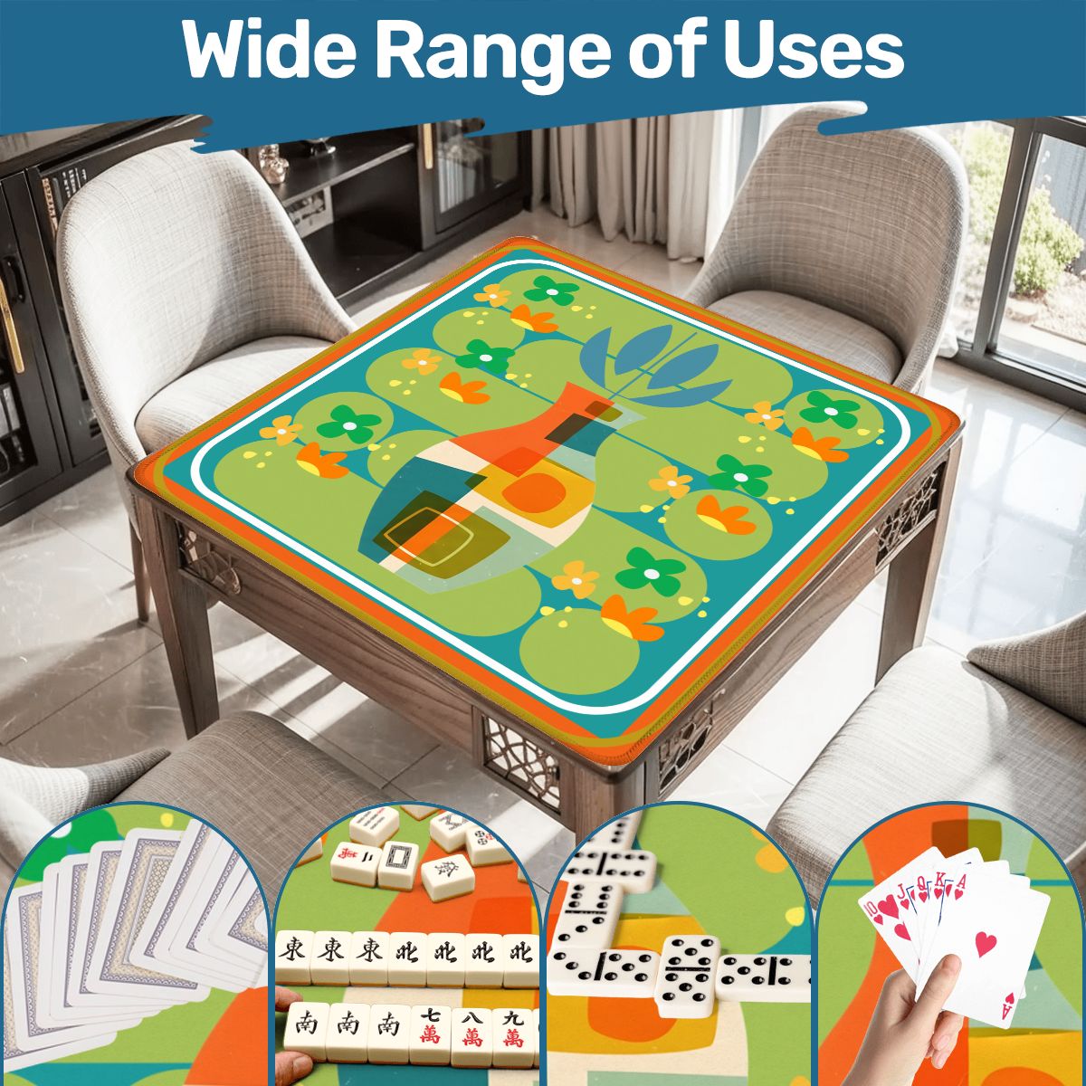 The Modern Four Seasons Mahjong Mat, Orange Teal Green Mahj Mat - Splash of Color Co.