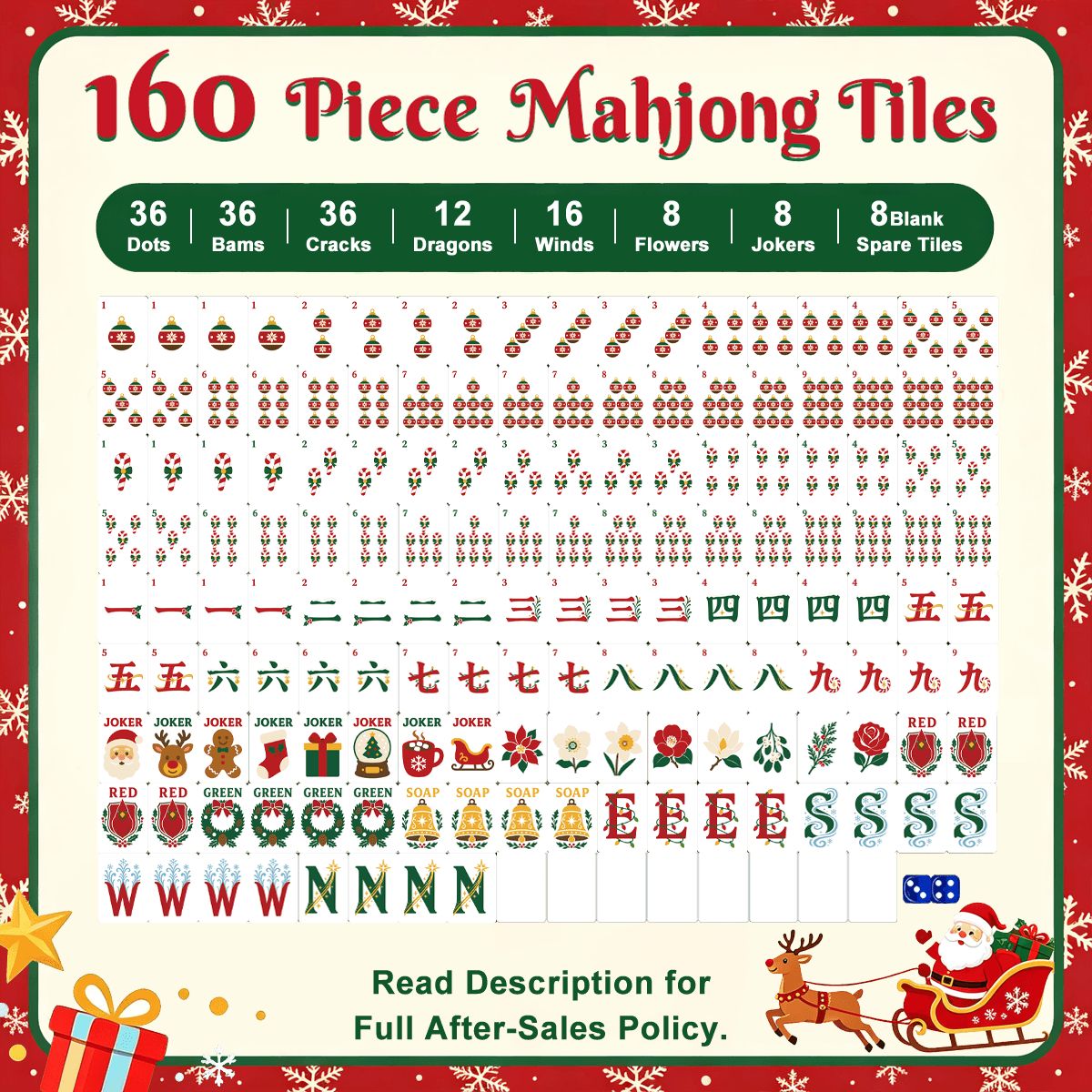 Classic Old Time Santa Traditional Christmas Mahjong Tiles And Carry Case - Splash Of Mahj And Color Co.