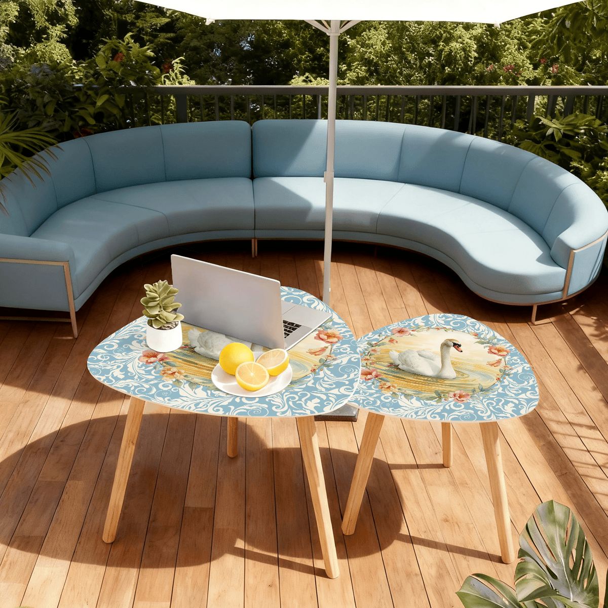 On Golden Pond Floral Swan Modern Nesting Tables - Splash of Color Co.