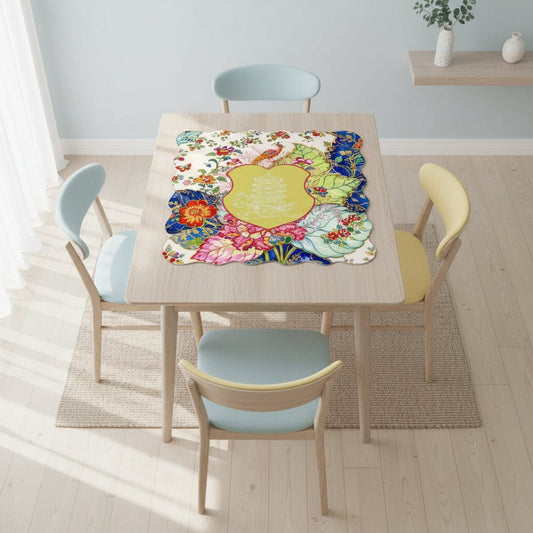 Asian Chinoiserie Tobacco Leaf Scalloped Mahjong Mat - Splash of Color Co.