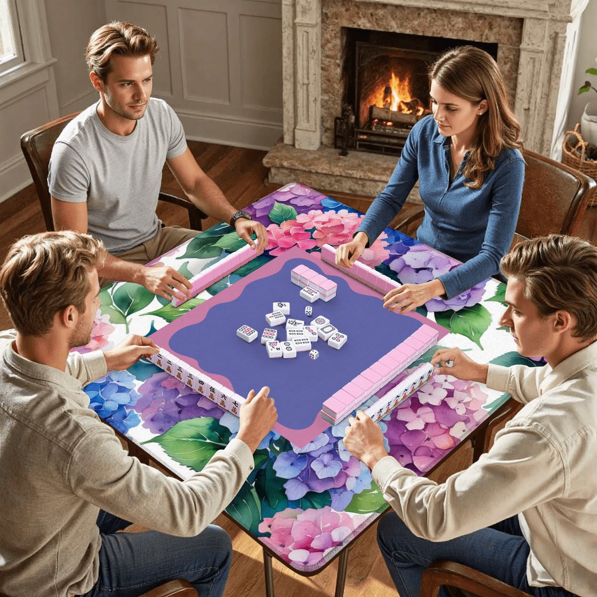 Watercolor Hydrangea Blooms In Purple Pink Pastel Mahjong Mat - Splash of Color Co.