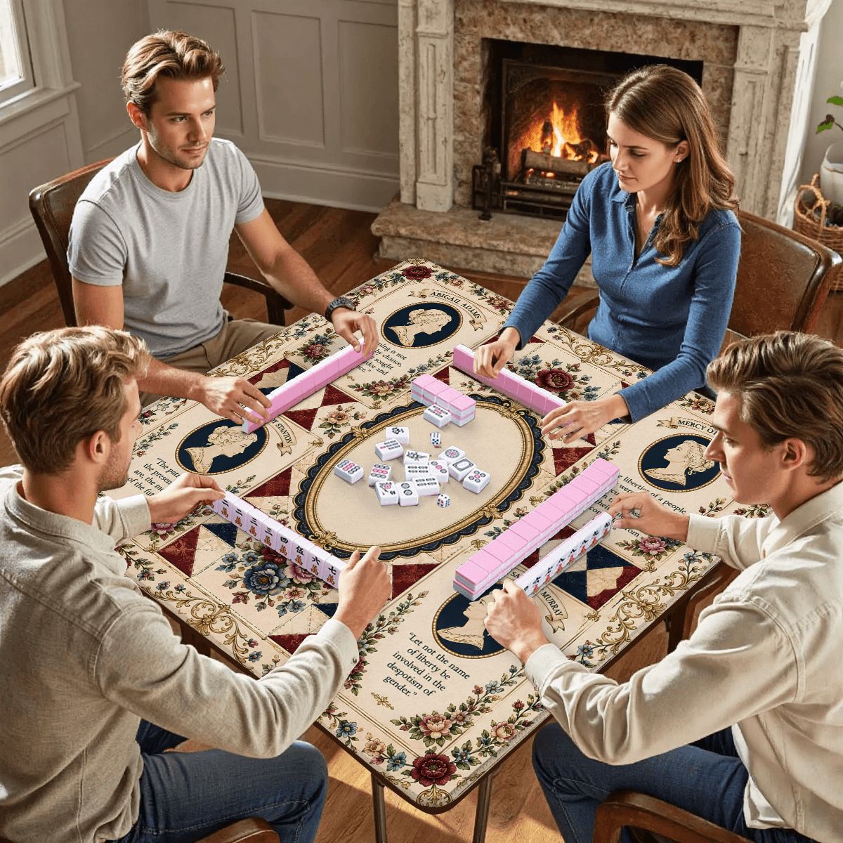 Founding Mothers Vintage Cameo Custom Mahjong Mat - Splash Of Mahj And Color Co.