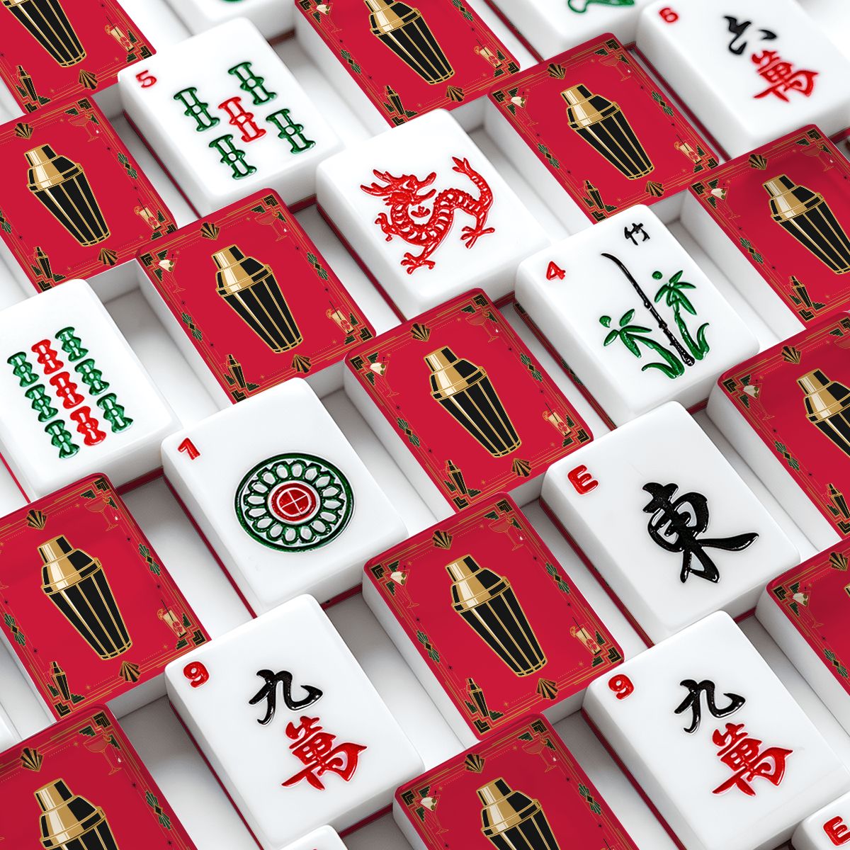 Art Deco Speakeasy Cocktail Shaker American Mahjong Tiles And Carry Case Bundle - Splash of Color Co.