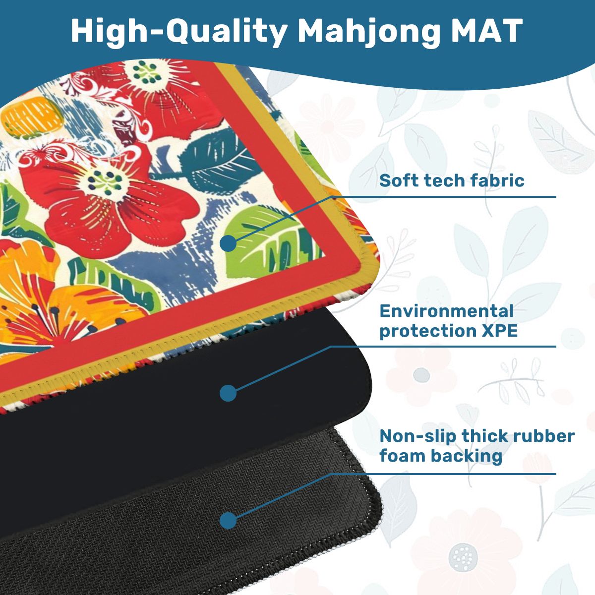 Mahjong Mat Floral Heritage Burst Of Color, Red, Teal Orange Green Tropical Mahj Mat