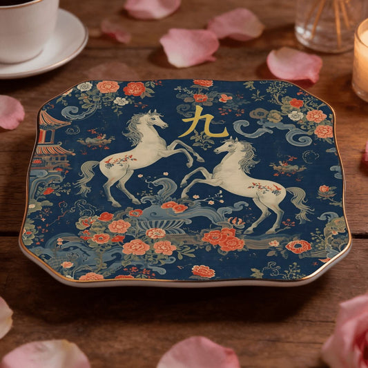Year Of The Firehorse Scalloped Ceramic Mahjong Dice Tray - Splash Of Mahj And Color Co.