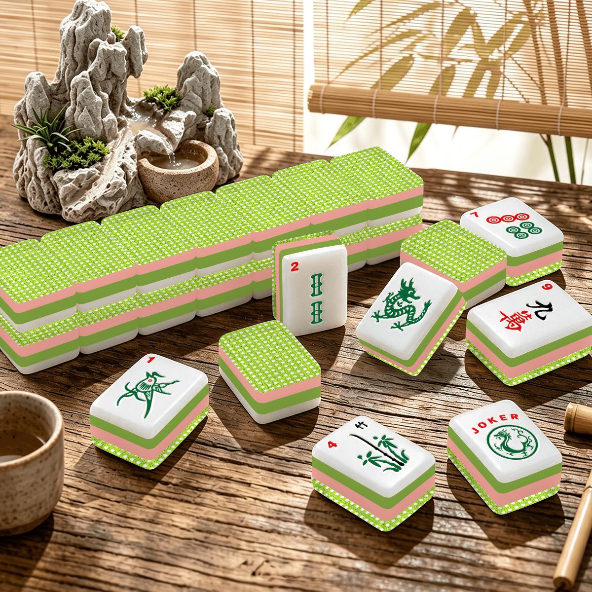 Lime Green Vintage Cane Back 4 Layer American Mahjong Tiles Set And Carry Case - Splash Of Mahj And Color Co.
