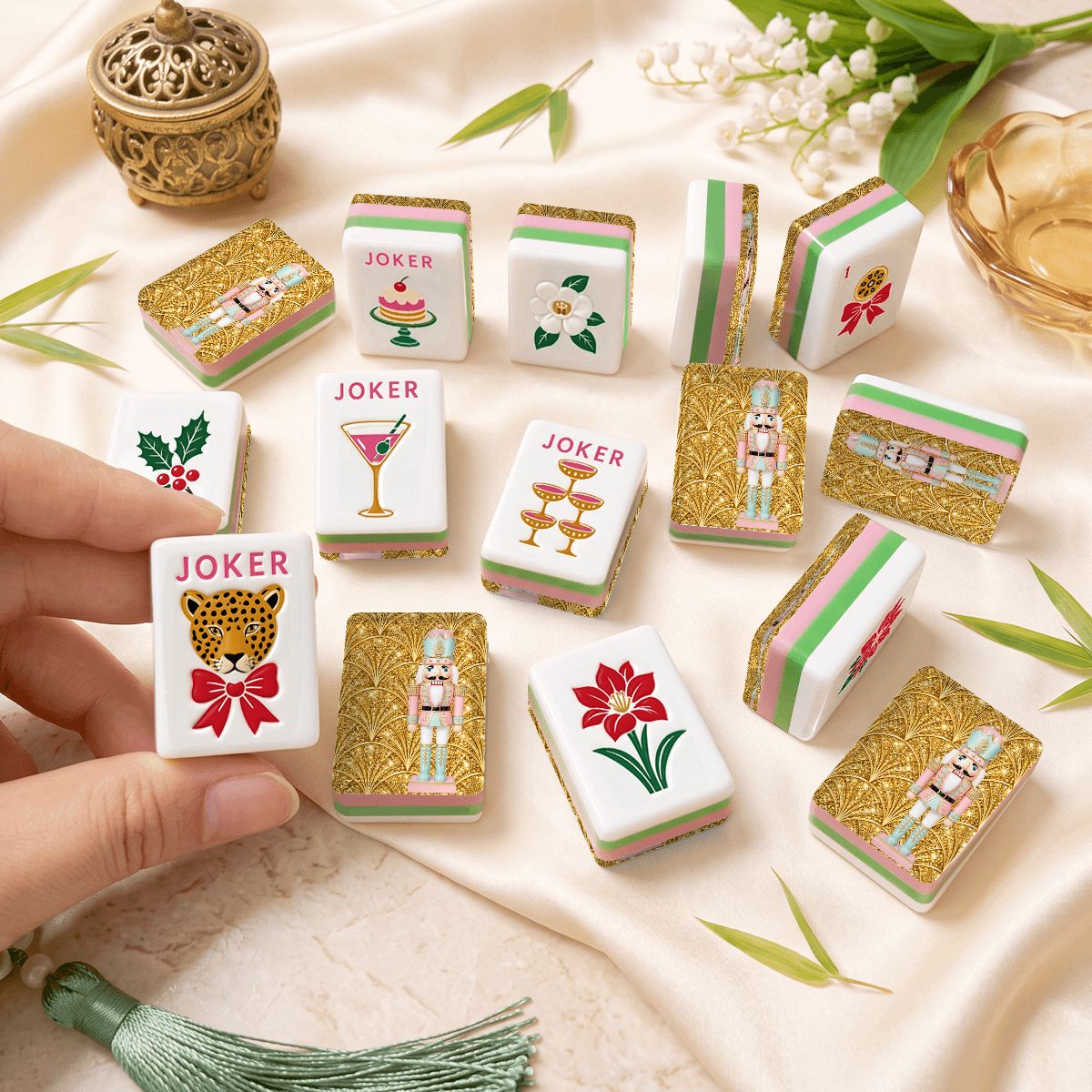 Nutcracker Soldier 4 Layer Gold Glam Holiday American Mahjong Tiles And Carry Case - Splash Of Mahj And Color Co.