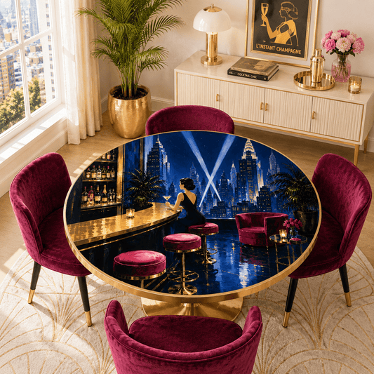 Midnight At The Oasis Art Deco Glam Round Mahjong Mat - Splash Of Mahj And Color Co.