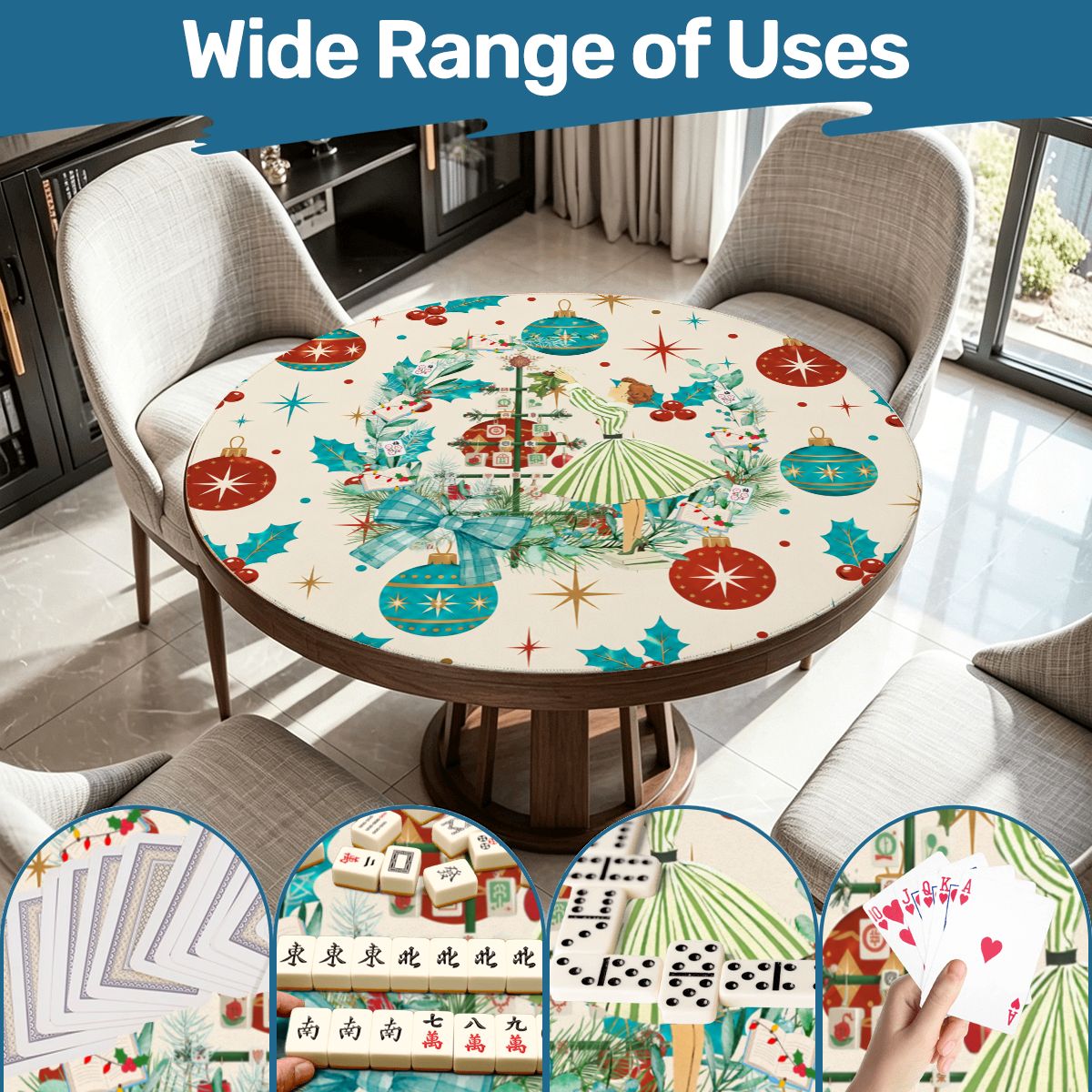 Nostalgic Starry Brite Christmas Holiday Round Mahjong Mat