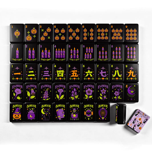 Witchey Poo Black Cat Engraved Mahjong Tiles With Carry Case - Splash Of Mahj And Color Co.