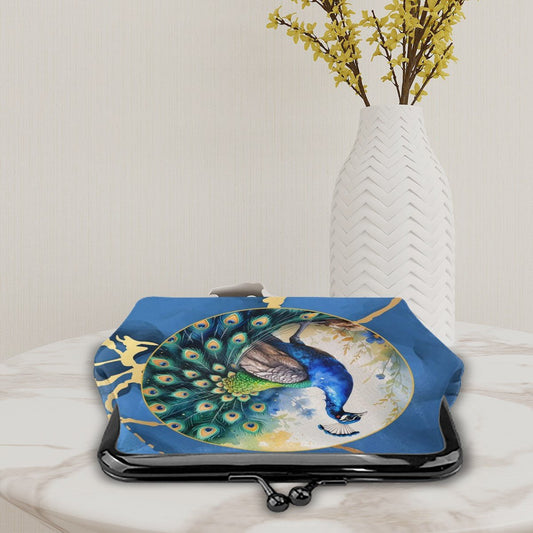 Pretty Peacock Blue Marbled Women's Leather Kiss Lock Coin Purse - Splash Of Mahj And Color Co.