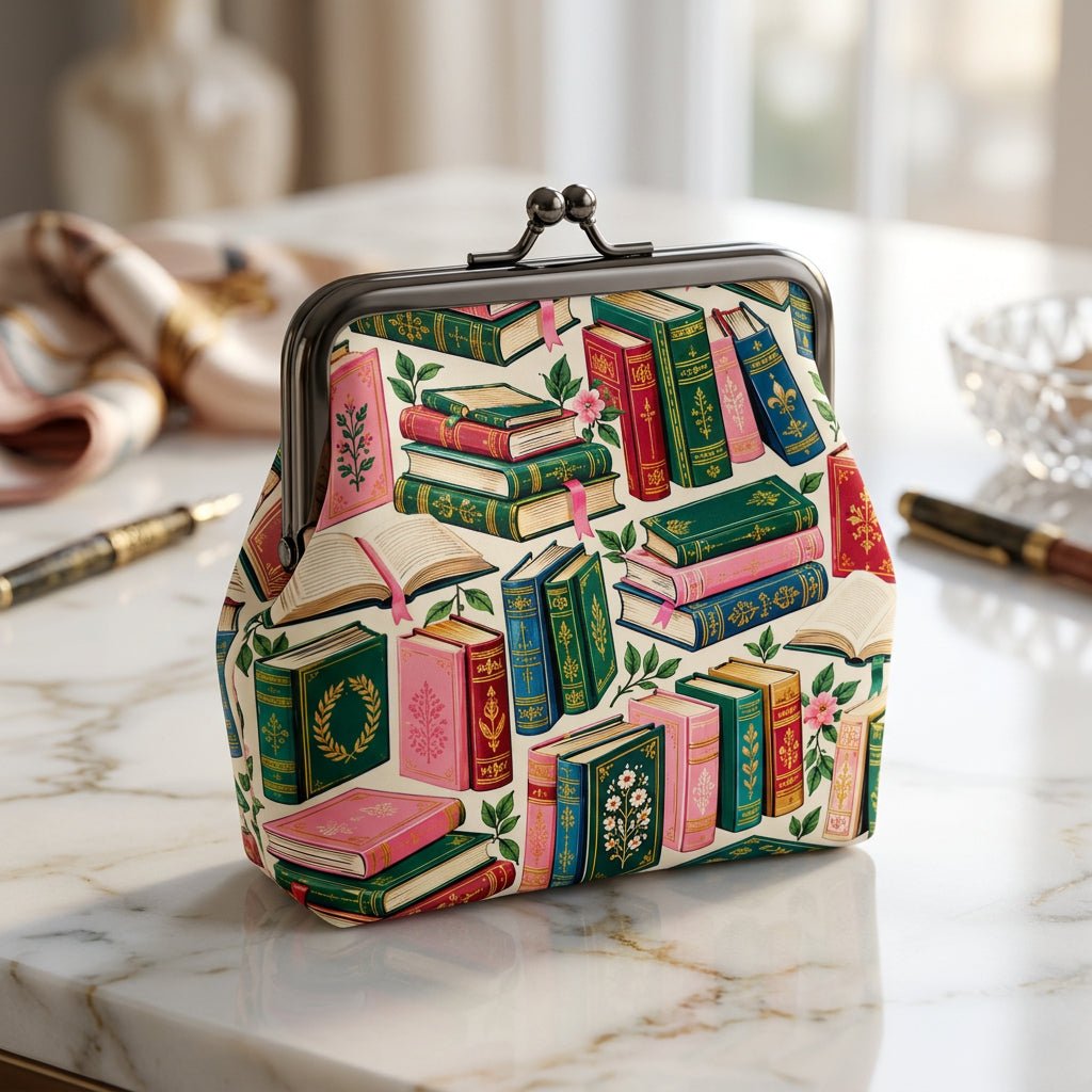 Book Lover Women's Leather Kiss Lock Coin Purse - Splash Of Mahj And Color Co.