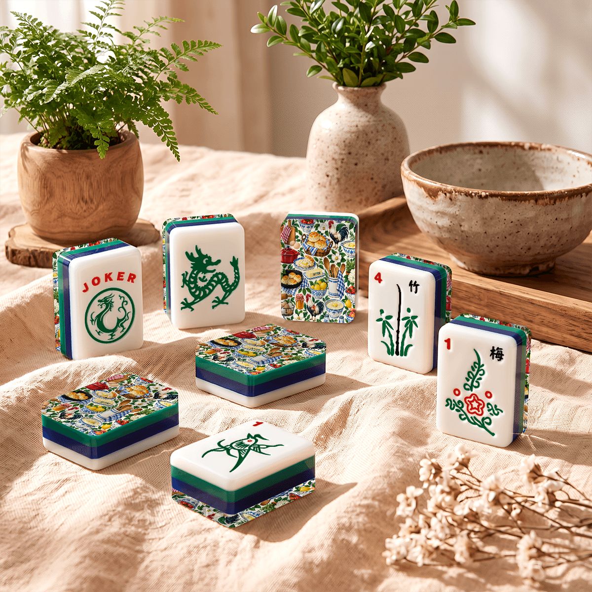 Southern Kitchen Social 4Layer American Mahjong Tiles Blue Green - Splash Of Mahj And Color Co.