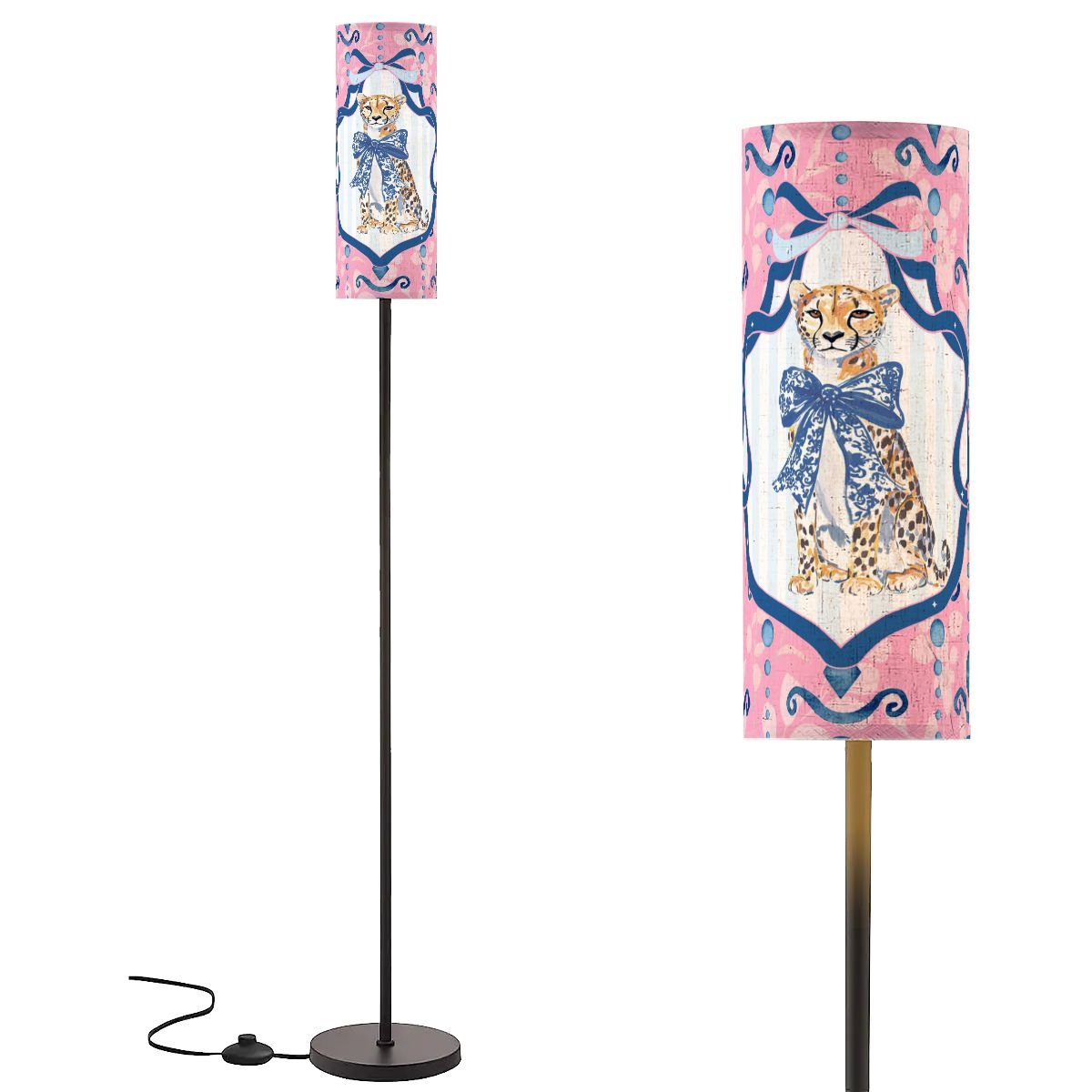 Preppy Pink Chinoiserie Cheetah Modern Floor Lamp - Splash of Color Co.