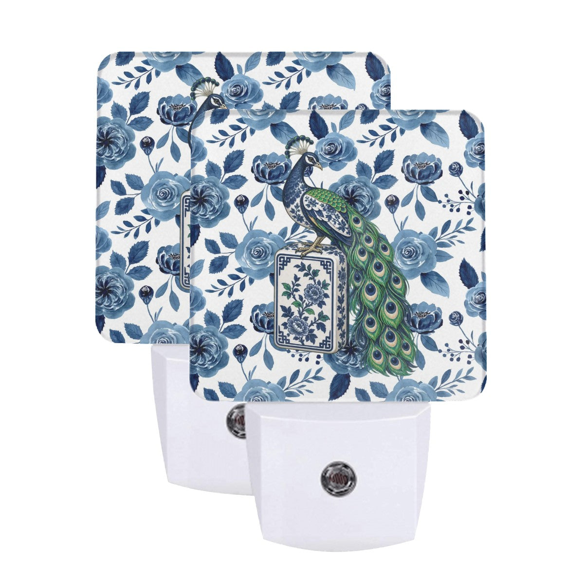 Chinoiserie Peacock Mahjong Lover LED Night Light Set of 2