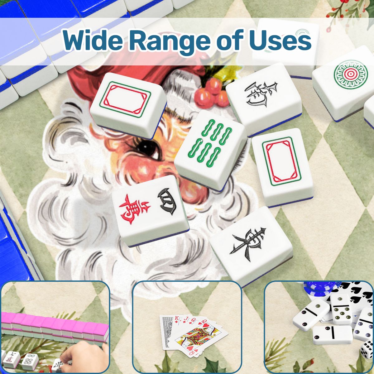 Vintage Santa Harlequin Romance Green Christmas Mahjong Mat - Splash Of Mahj And Color Co.