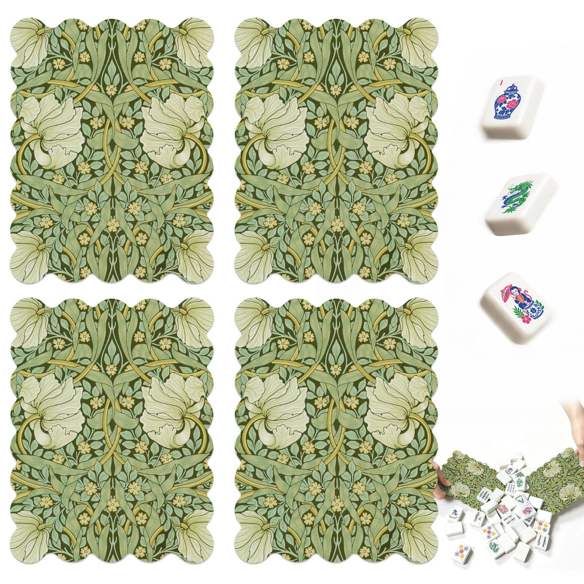 William Morris Vine And Vim Scalloped Mahjong Shuffler Cards  Set of 4