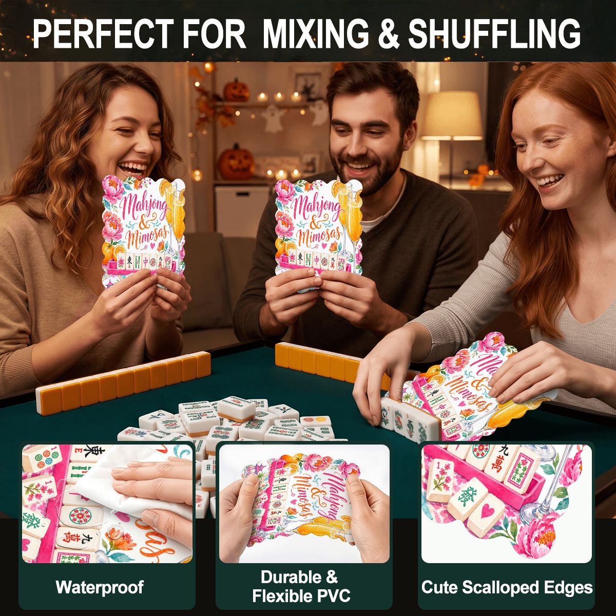 Mahjong And Mimosas Scalloped Mahjong Shuffler Cards  Set of 4