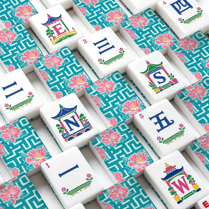 Greek Key Tropical Hibiscus American Mahjong Chinoiserie Pastel Tiles