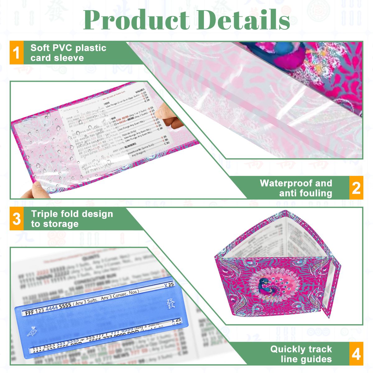 Playful Peacock Floral Hot Pink, 4 Mahjong Card Holder with Line Finder - Splash of Color Co.