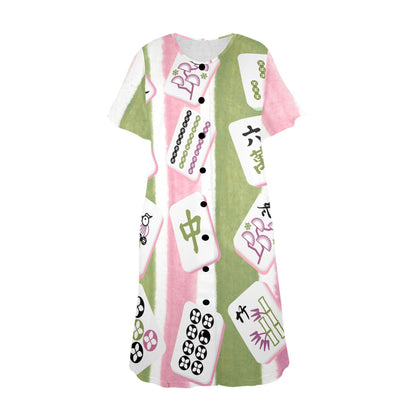 Mahjong Lover Cute Green Pink Mahj Tiles Women's Muumuu Dress