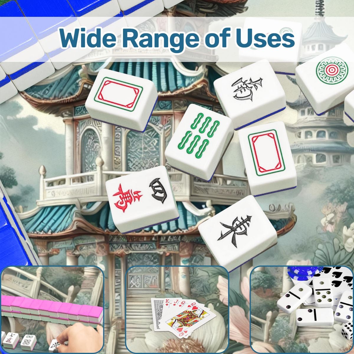 Asian Pagoda Gardens Chinoiserie Mahjong Mat - Splash of Color Co.