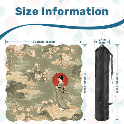 Floral Asian Geisha Girl Scalloped Mahjong Mat - Splash of Color Co.