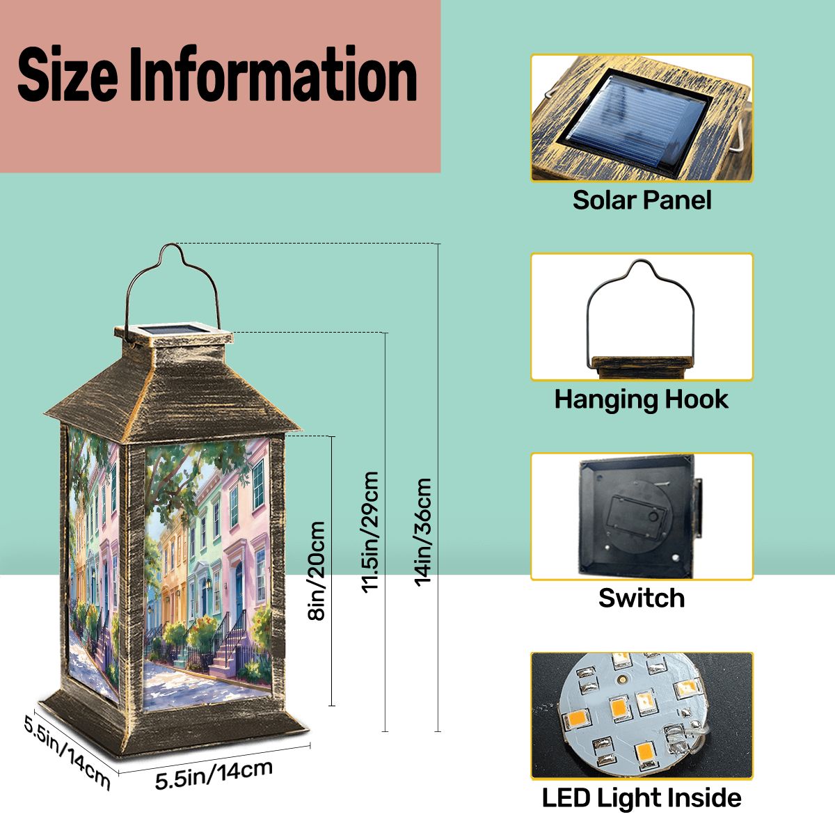 Charleston South Carolina Rainbow Row Solar Lantern - Splash of Color Co.