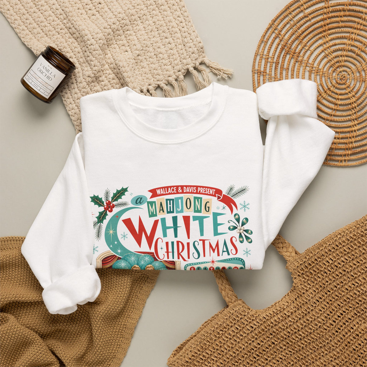 White Christmas Crewneck Vintage Holiday Mahjong Lover Sweatshirt