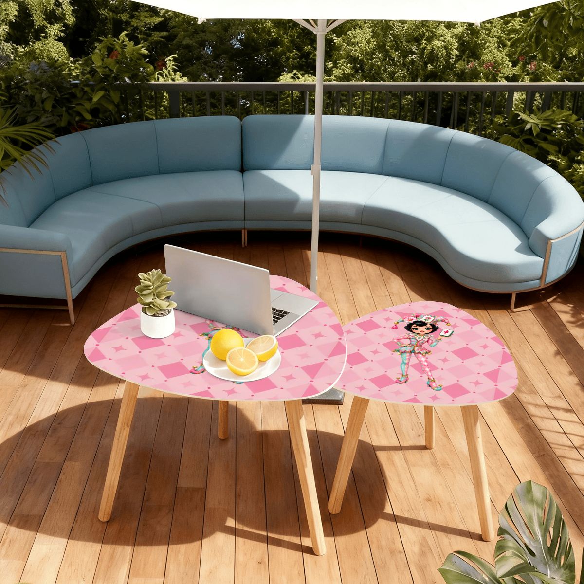 Mahjie The Mascot Preppy Pink Mahjong Side Nesting Tables